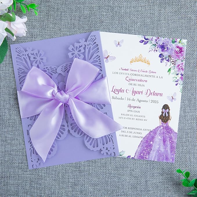 20 PCS 5.12x7.2 Butterfly Personalized Quinceanera Invitation, Customized XV - Image 2