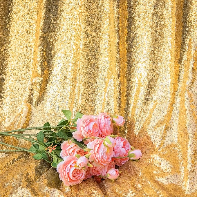 Gold Sequin Backdrop Curtains 1 Panel 10FTx10FT Glitter Gold Photo Backdrop - Image 3