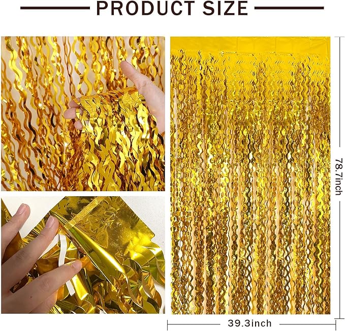 Gold Streamers Backdrop Curtains, Graduation Party Decorations, Bachelorette - Image 2