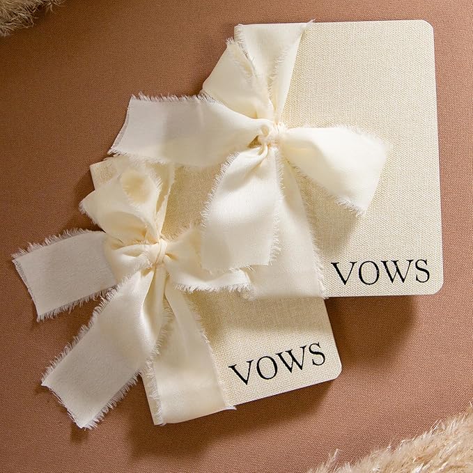 Cream Embossed Slim Vow Books w/Ribbon by ModernAlbumDesigns