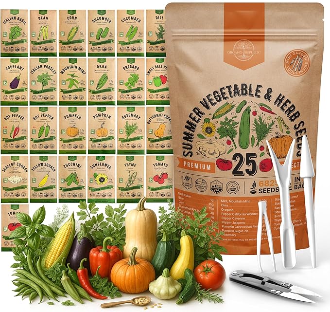 Organo Republic 25 Summer Vegetable & Herb Garden Seeds Variety Pack by OrganoRepublic