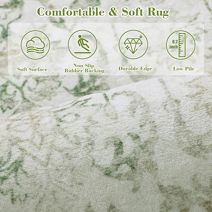 Green 3x12 Runner Rug for Hallways Bed Side Kitchen, Boho Washable Distressed - Image 7