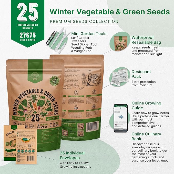 Organo Republic 25 Winter Vegetable & Green Seeds Variety Pack - Image 2