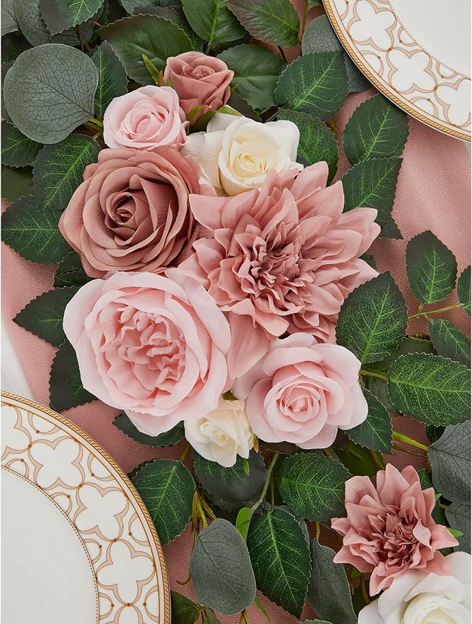 9FT Eucalyptus Garland with Flowers, Artificial Flowers Garland Table Runner - Image 5