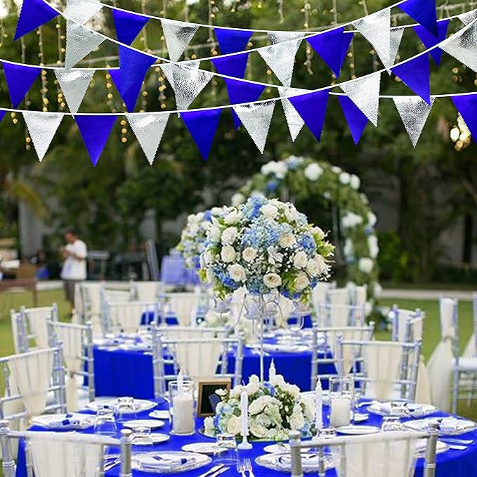 Royal Blue Silver Party Decorations Navy Blue Triangle Pennant Banner Flag - Image 5