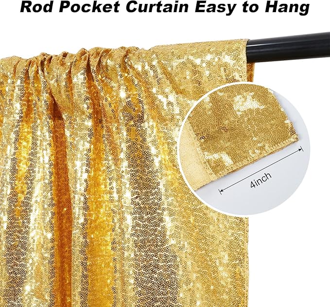 Juya Delight Gold Sequin Backdrop Curtain, 6FTx6FT NO See-Through Glitter Photo - Image 3