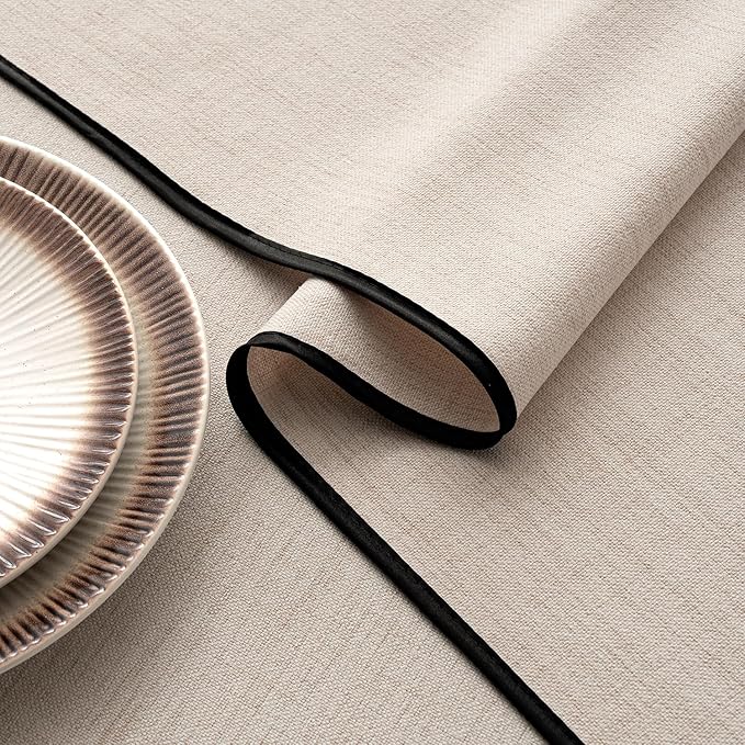 MIULEE Ivory-Black Linen Tablecloth 60x84 Inch Rectangle Table Cloth Waterproof - Image 3