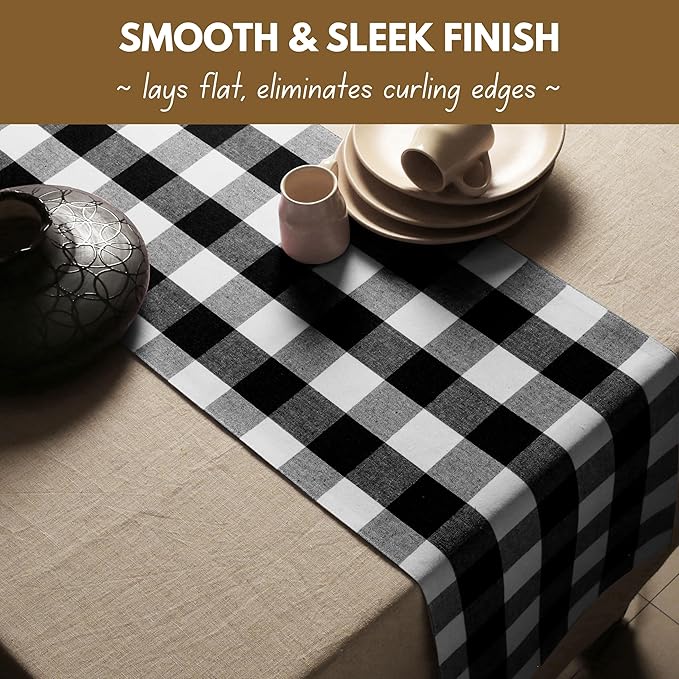 Native Fab Buffalo Check Plaid Table Runner, 100% Cotton, 13x108 Inches - Image 4