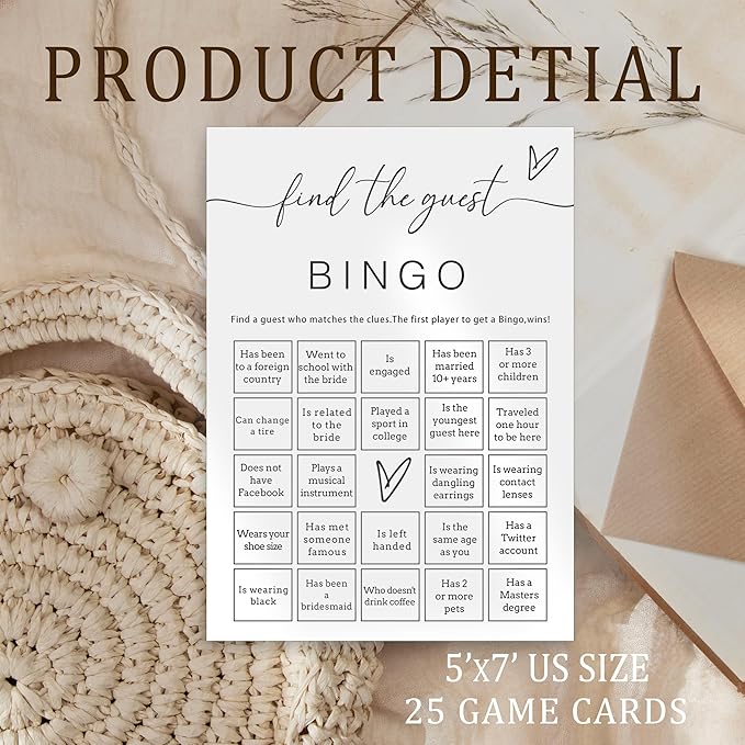 Fun Wedding Shower Bingo 25Pcs Prefilled Find The Guest Bingo Game Cards - Image 2
