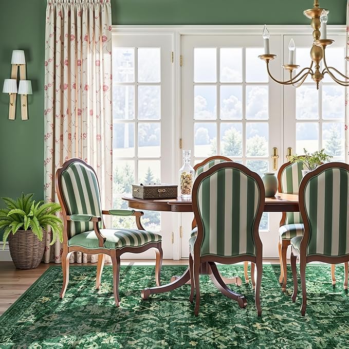 Dark Green Area Rugs 7x9 for Bedroom Nursery, Machine Washable Vintage Rugs - Image 4