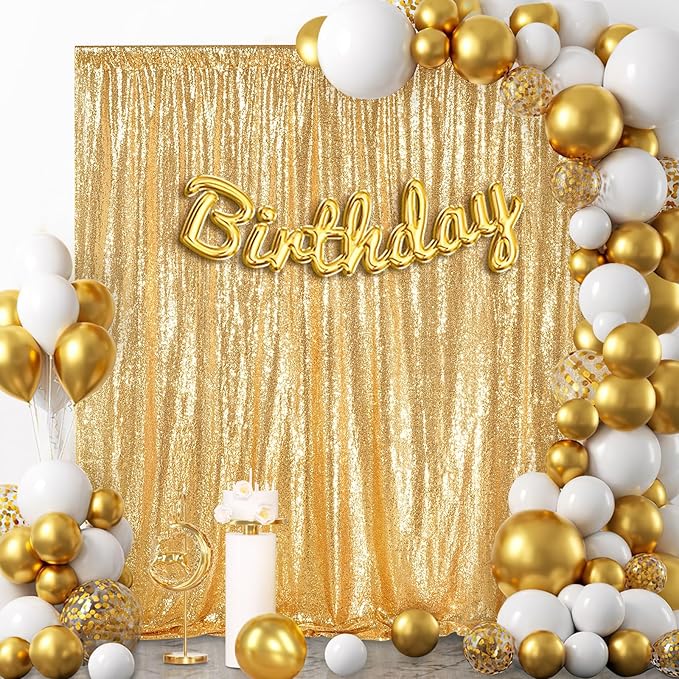 7ft x 7ft Gold Sequin Backdrop Curtain Glitter Photo Booth Backdrop - Image 2
