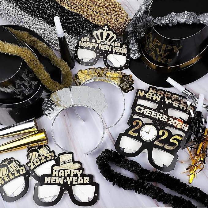 Fovths 264 Pieces 2025 New Years Eve Party Supplies Includes Glasses Top Hats - Image 5