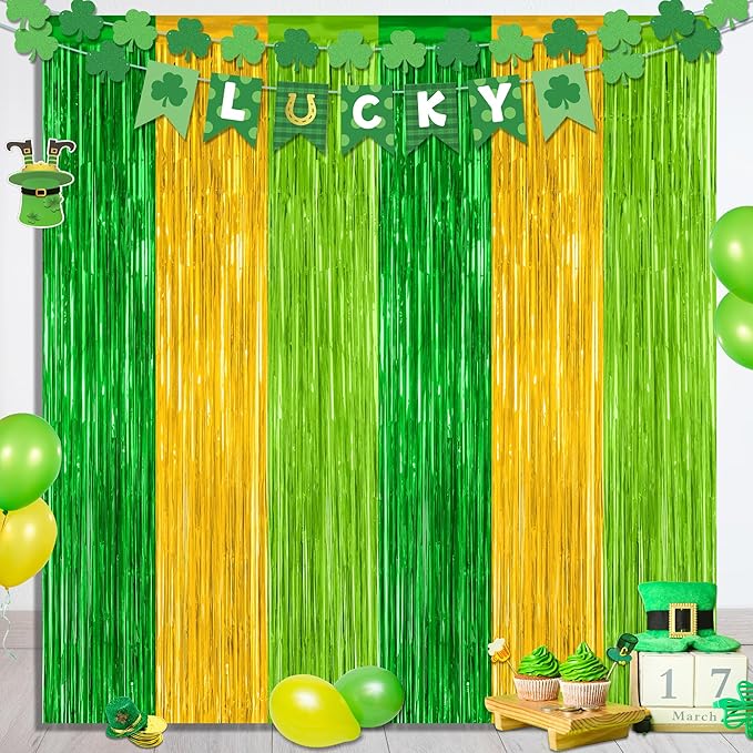 2 Pack St Patrick Party Decorations, 3.28 FT x 7.05 FT Green Gold Light Green by ZATAYE