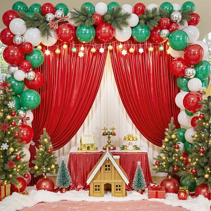 10x10ft Thick Red Glitter Backdrop Curtain Panels - Image 9