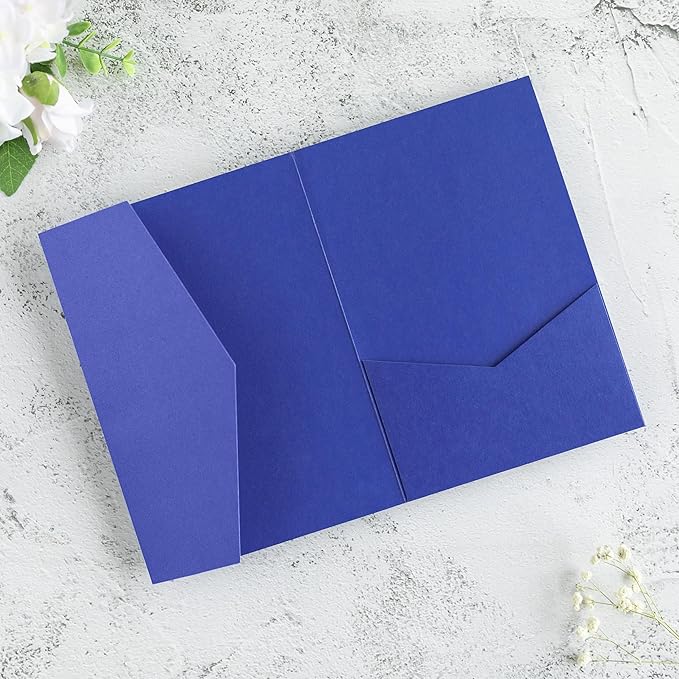 20 PCS Royal Blue Tri-fold Laser Cut Wedding Invitation Pockets - Image 7