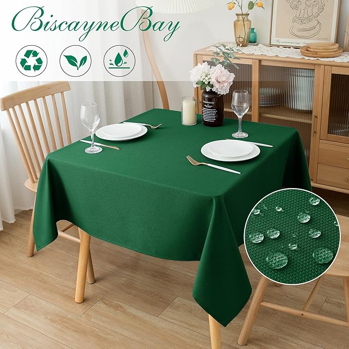 Biscaynebay Textured Fabric Christmas Square Table Cloth 90x90 Inch, Hunter - Image 2