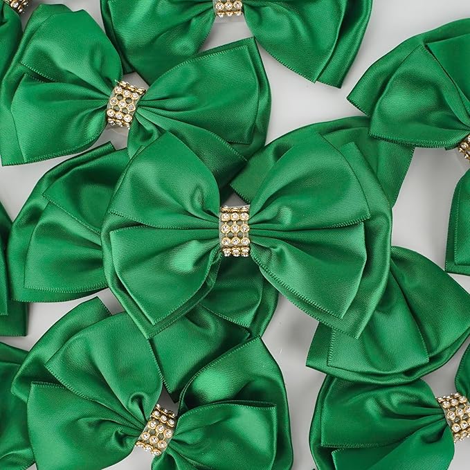 Hunter Green Ribbon Bows 4'' Premade Satin Bow, Gift Bows - Image 4
