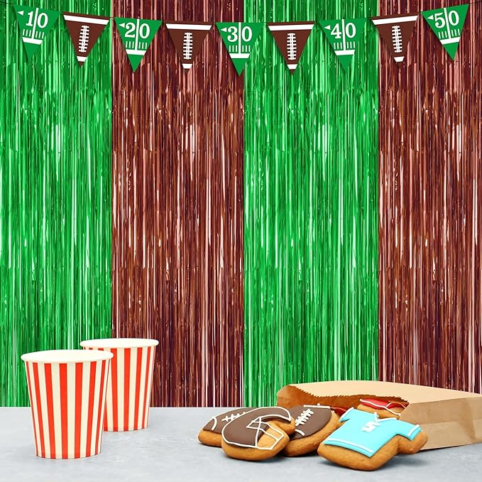 2 Pack Football Party Decorations, 3.28 FT x 7.05 FT Tinsel Backdrop, Football - Image 7