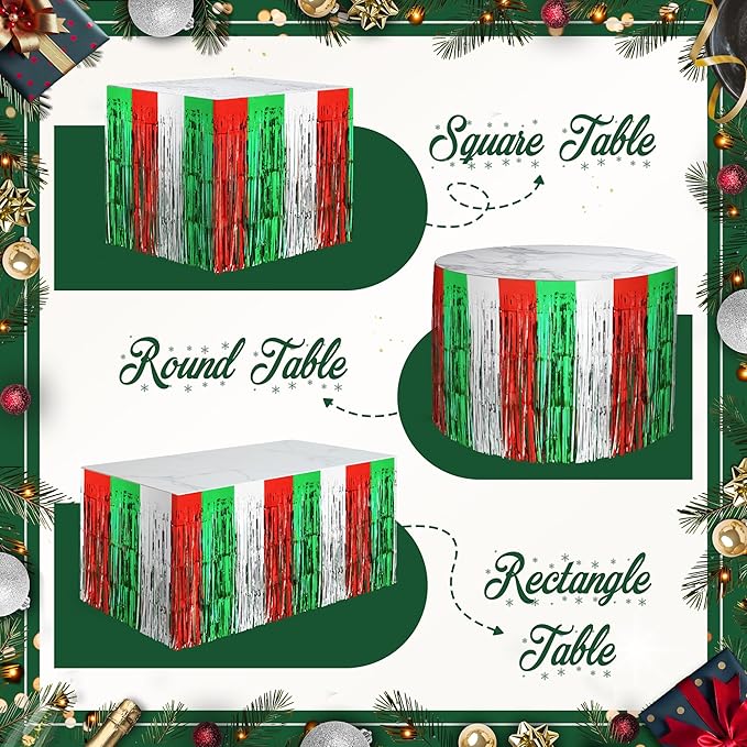 2 Pack Christmas Table Skirts, 29x108" Red & Silver & Green Metallic Foil - Image 4