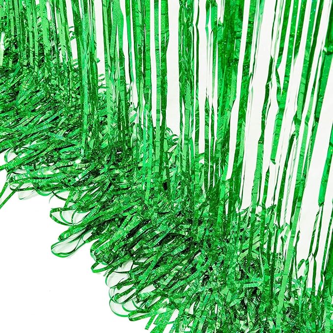 BRAVESHINE Green Metallic Tinsel Foil Fringe Curtains - Image 5