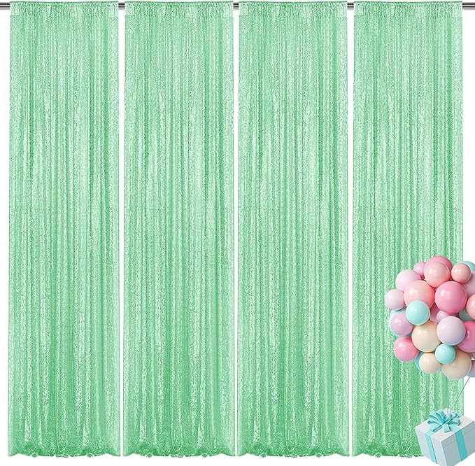 Mint Green Sequin Backdrop Curtain 4 Pieces 2FTx8FT Glitter Photography Backdrop by Unknown