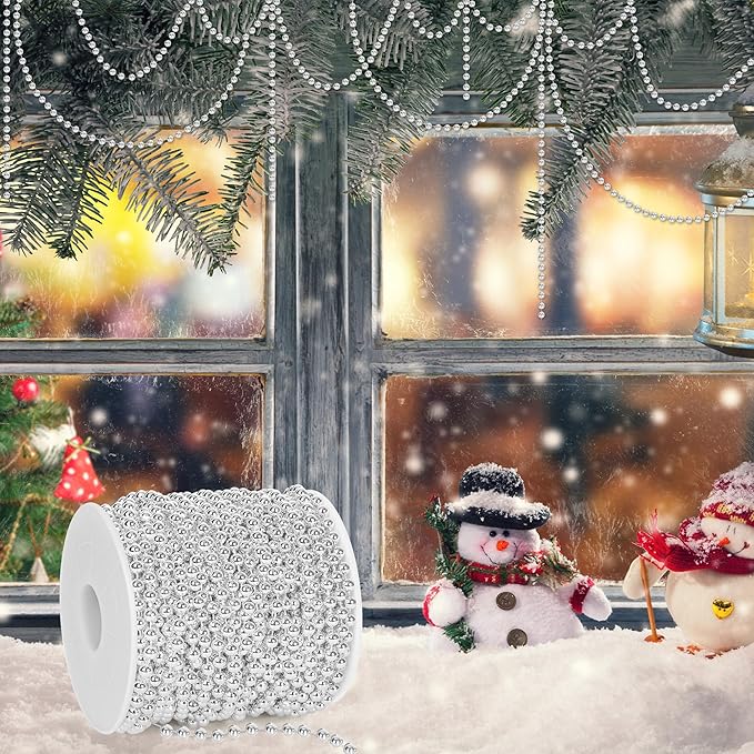 100 Feet Silver Christmas Tree Decor, Christmas Tree Garland Beads, Xmas Beads - Image 2