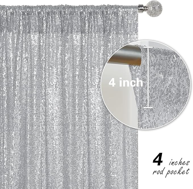 Silver Sequin Backdrop Curtain 4 Pieces 2FTx8FT Glitter Photography Backdrop - Image 5