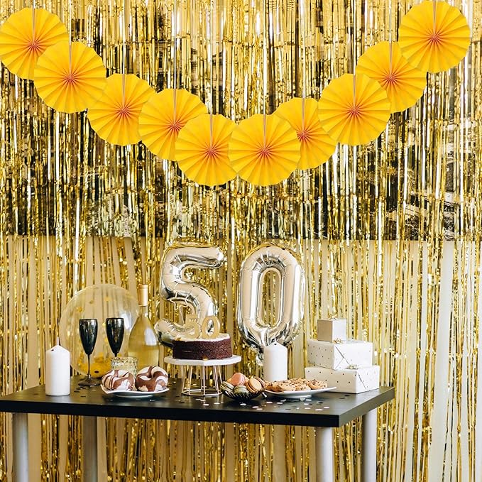 Yellow Birthday Decorations, DIY Yellow Paper Fans Hanging Decoration, Party - Image 4