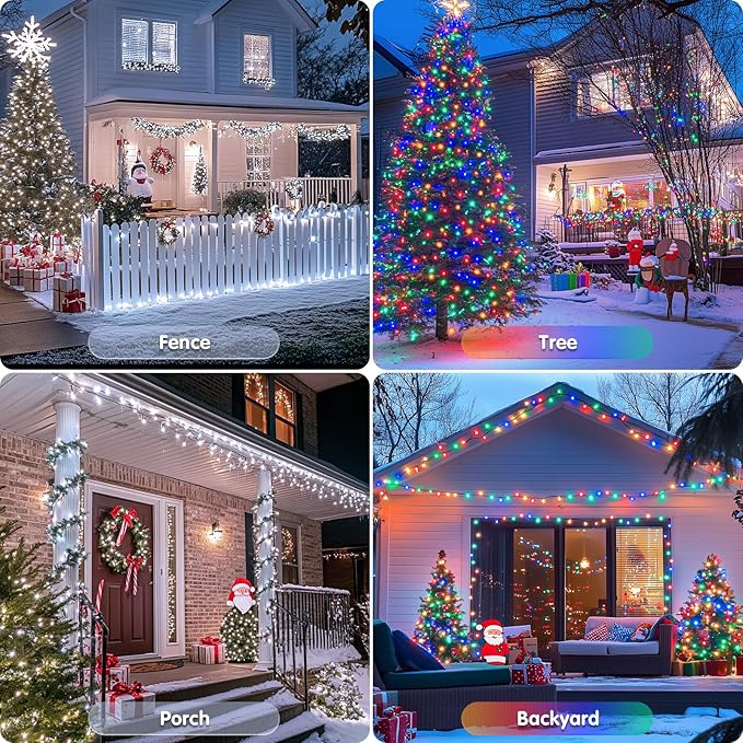 JMEXSUSS 2 Pack White & Multicolor Solar Christmas Lights Outdoor, Each 100 LED - Image 4
