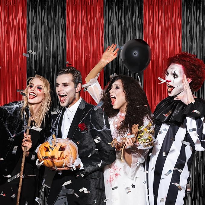 2 Pack Backdrop Curtains, 3.28 FT x 7.05 FT Black and Red Party Decor, Metallic - Image 6