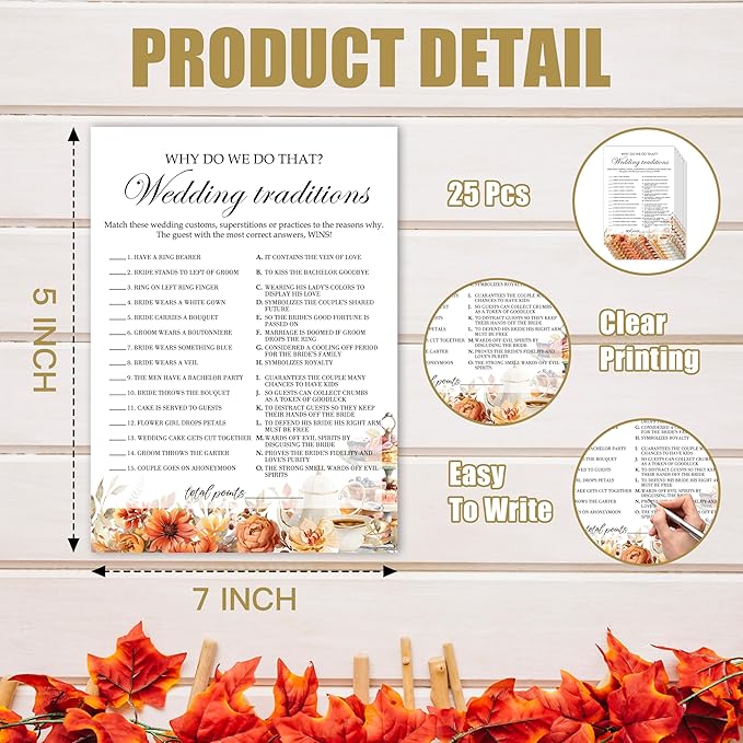Fall Bridal Shower Games Cards, Wedding Traditions Wedding Bachelorette Party - Image 2