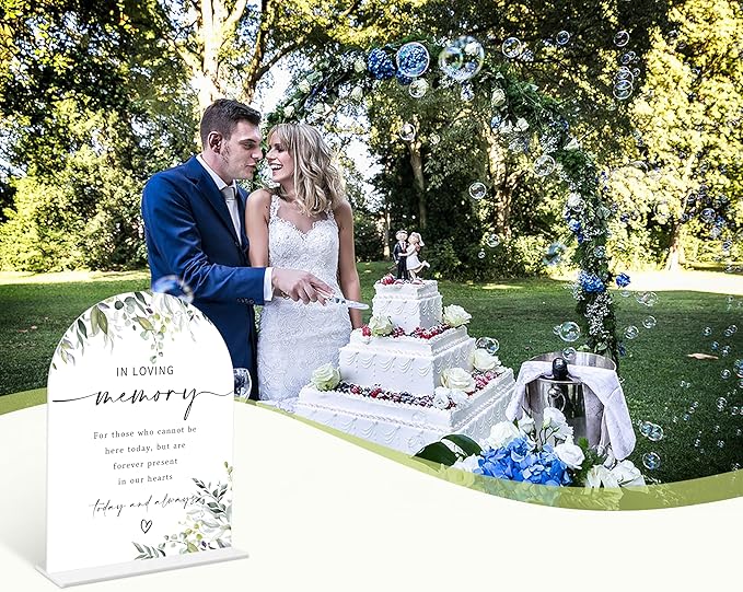 Greenery In Loving Memory Sign, 6 x 8 Inch White Arch Acrylic Wedding Sign - Image 6