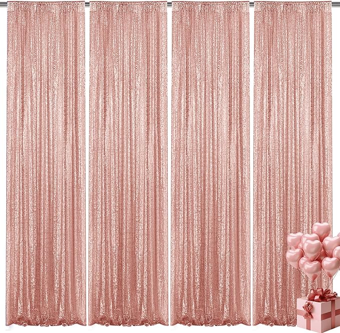Rose Gold Sequin Backdrop Curtain 4 Pieces 2FTx8FT Glitter Photography Backdrop by Unknown