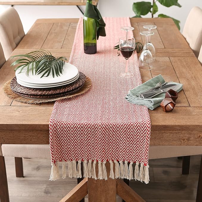 DII Woven Basic Tabletop Collection Chevron Table Runner, Tango Red - Image 4