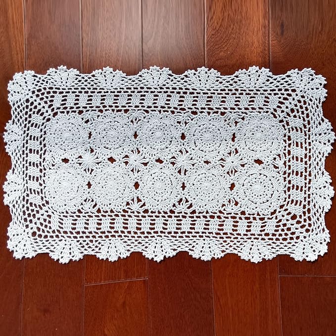 Phantomon Lace Table Runner Rectangular Table Cover Cloth Handmade Crochet - Image 2