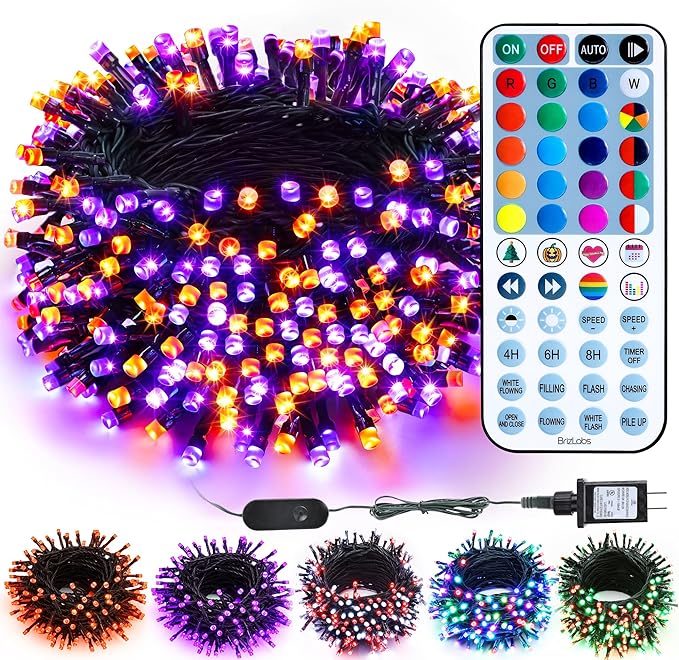 BrizLabs Orange Purple Halloween Lights, 33FT 100 LED RGB Color Changing String by BrizLabs