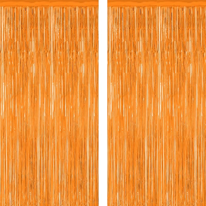 2 Pack Backdrop Curtains, 3.28 FT x 7.05 FT Orange Color Tinsel Backdrop by ZATAYE