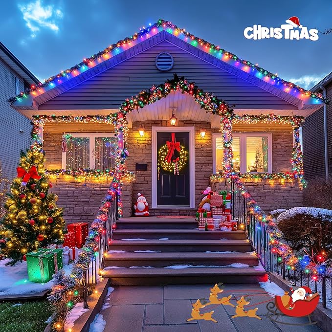 JMEXSUSS 2 Pack Warm White & Multicolor Solar Christmas Lights Outdoor - Image 4