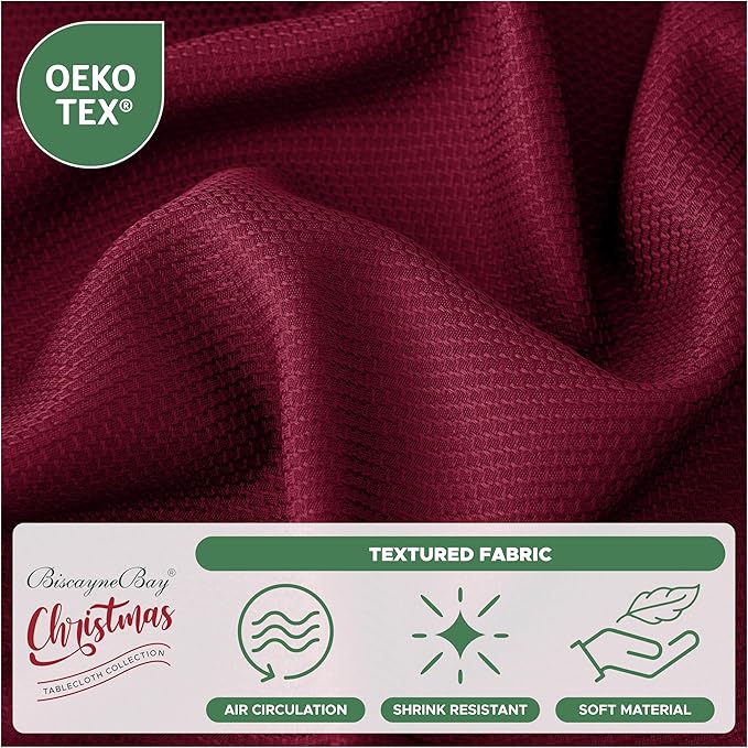 Biscaynebay Textured Fabric Christmas Round Table Cloth 120", Burgundy Water - Image 5