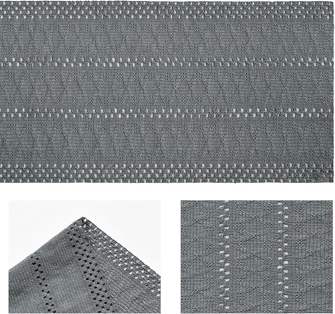 Artoid Mode Dark Grey Farmhouse Woven Rustic Hollow Table Runner, Seasonal - Image 6