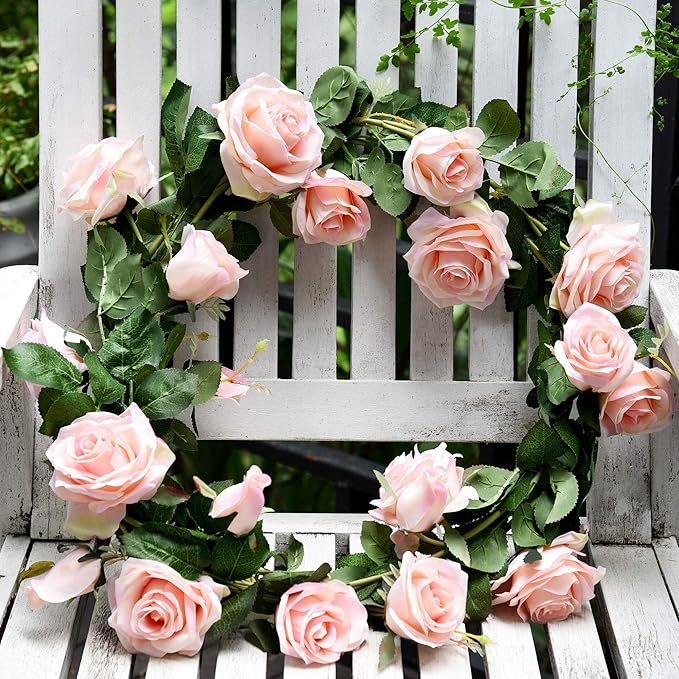 FiveSeasonStuff Dreamy Pink Artificial Silk Roses Flower Garland, Bendable - Image 2