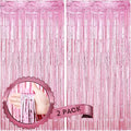 2 Pack Light Pink Foil Fringe Backdrop Curtains, Tinsel Streamers Birthday by Voircoloria