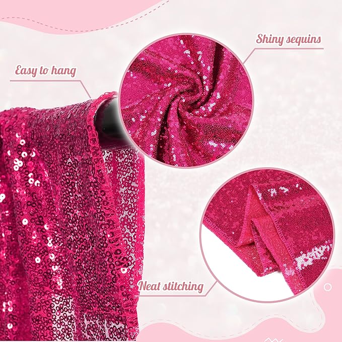 PartyDelight Hot Pink Sequin Backdrop Curtain 6FT x 6FT Photography Back Drop - Image 6