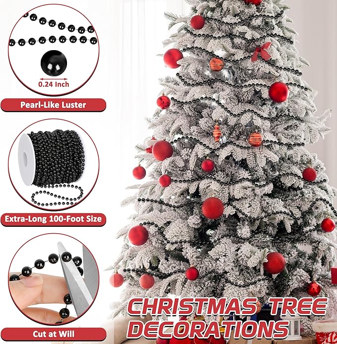 100 Feet Garland for Christmas Tree, Xmas Tree Decorations Artificial Pearl - Image 3