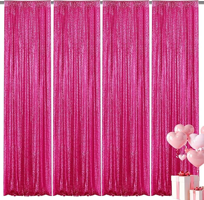 Fuchsia Sequin Backdrop Curtain 4 Pieces 2FTx8FT Glitter Photography Backdrop by Unknown