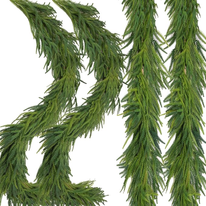 2 Pcs Christmas Decorations Artificial Norfolk Pine Garlands, 6 FT Dense Real by Oleitodh