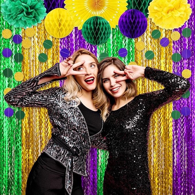 4 Pack Gold Green Purple Wave Foil Fringe Curtain Backdrop, 3.28Ft x 8.2Ft - Image 6