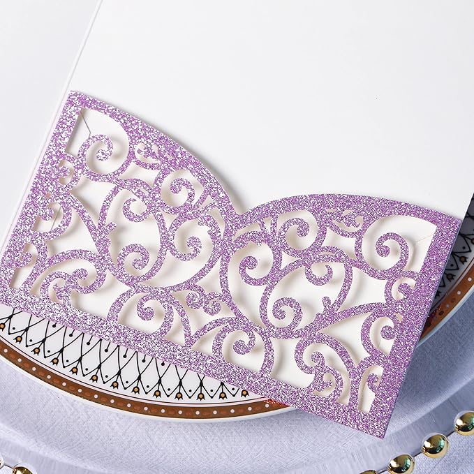 PONATIA 20 PCS Laser Cut Wedding Invitations Pockets - Image 8