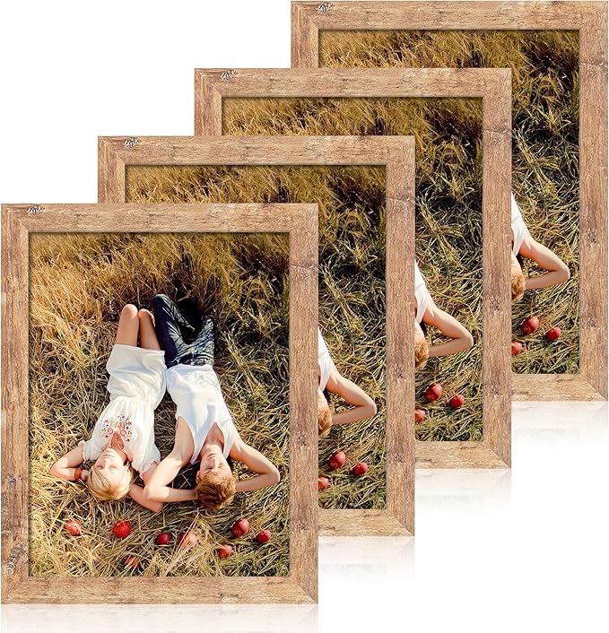 8.5x11 Picture Frame Set of 4, High Definition Real Glass Rustic Brown Frame by iRahmen