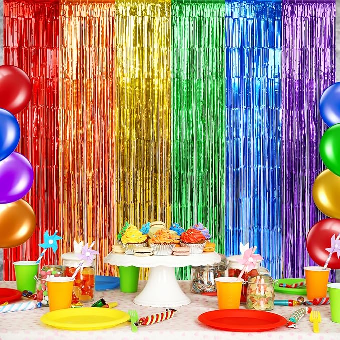 2Pack 3.3X6.6Ft Rainbow Foil Fringe Curtains Backdrop Decorations, Rainbow - Image 4